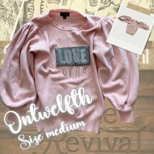 Ontwelfth Pink “LOVE” Embellished Pullover Sweater – Size M – Excellent